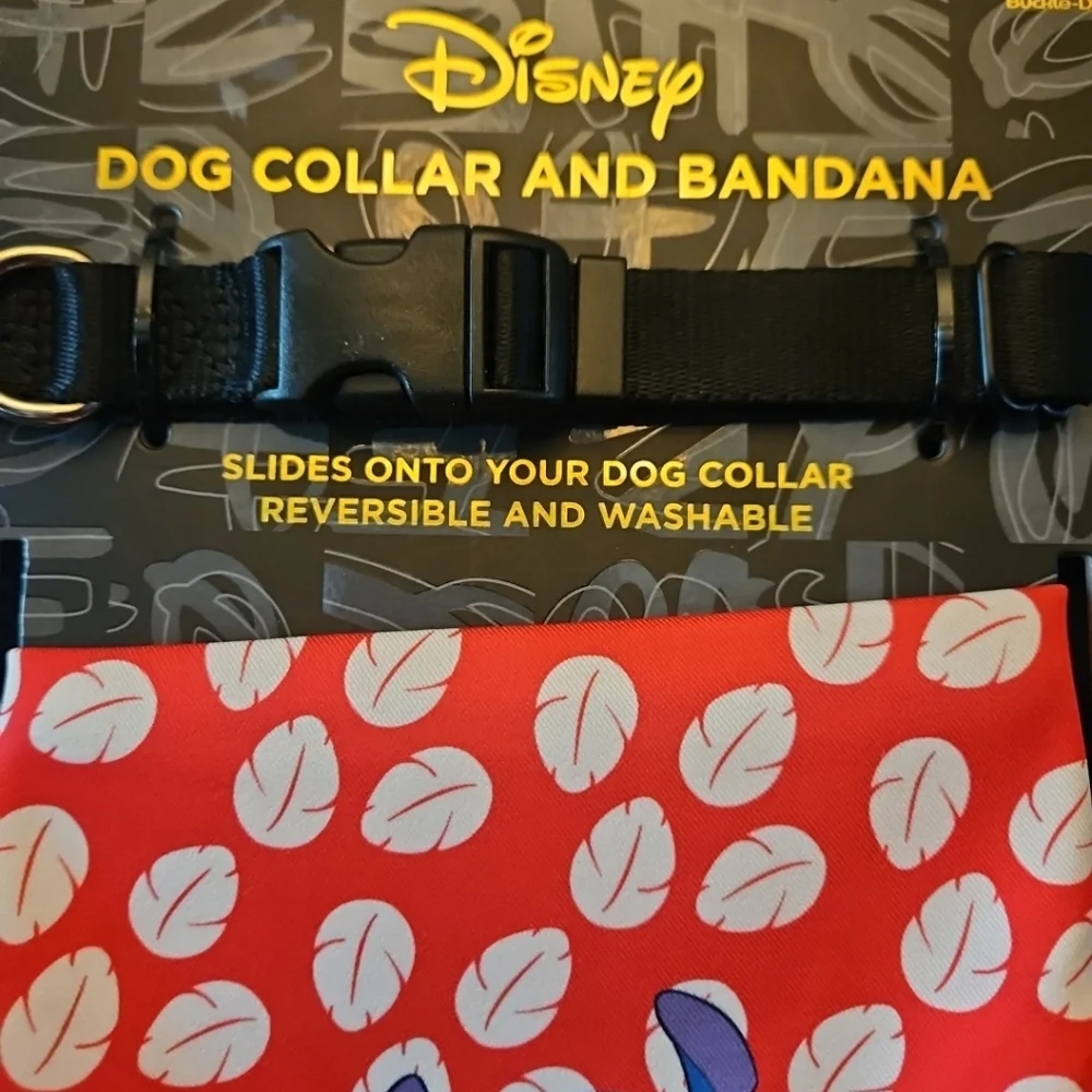 🆕️Disney Medium Dog Collar w/ Mickey Mouse‎ Stitch Bandanas Reversible Washable